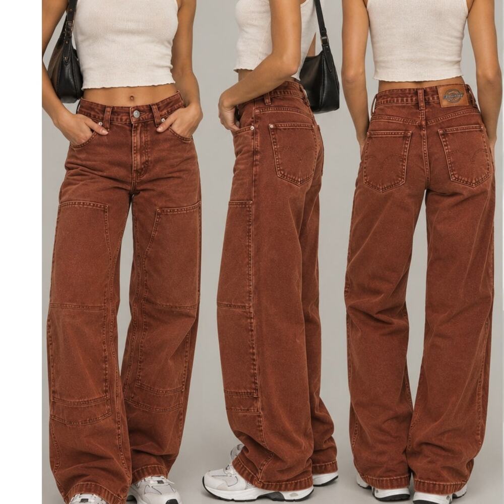 Dickies Brown Carpenter Pants W28 Wide Leg Utility Workwear Canvas Y2K